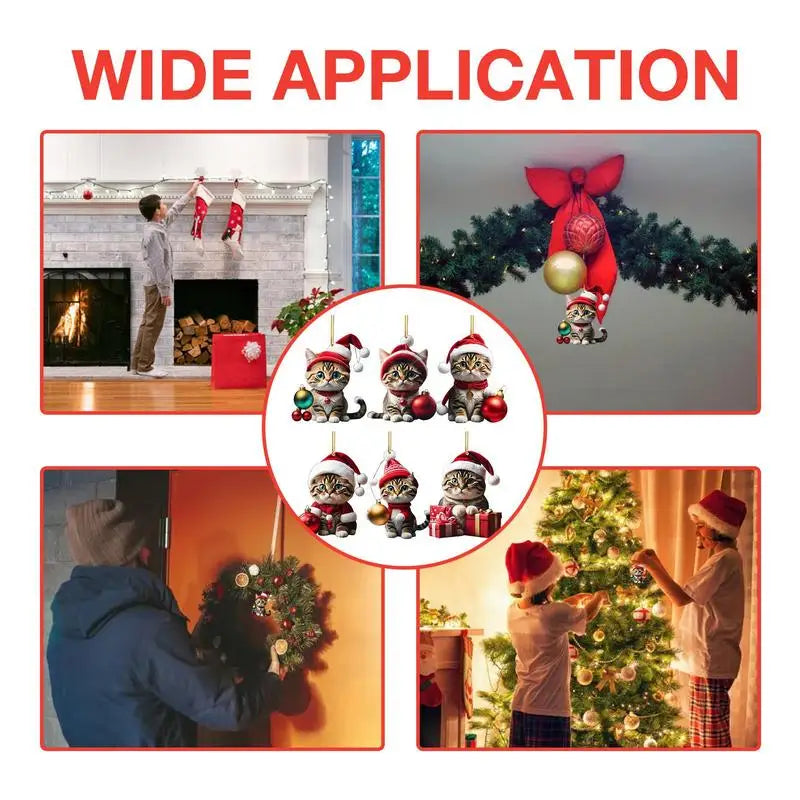 2D Funny Cat Hanging Christmas Tree Ornament Animal Pendant Rearview Mirror Ornaments Car Gifts