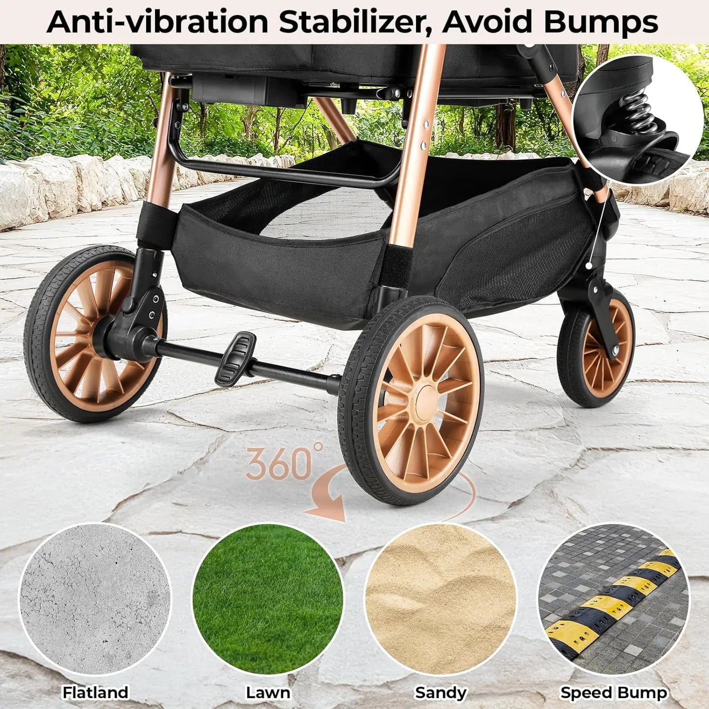 360° High Wheels Transport Foldable  Pet Stroller