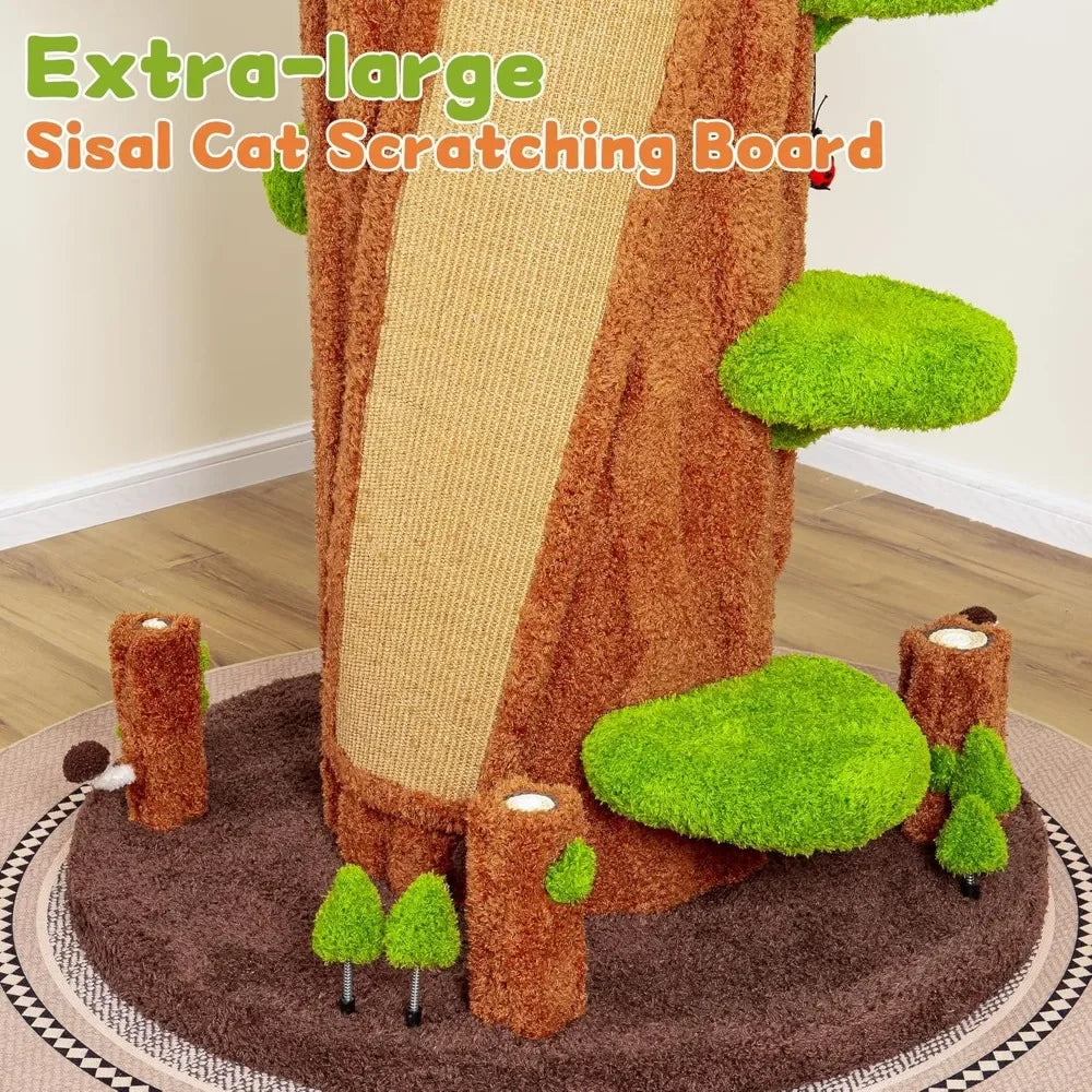 Super Large Cat Tree For Indoor Cats, All-in-One Tall Cats Tower With Scratching Post, Luxury Multi-Level Solid Wood Cat Condo F