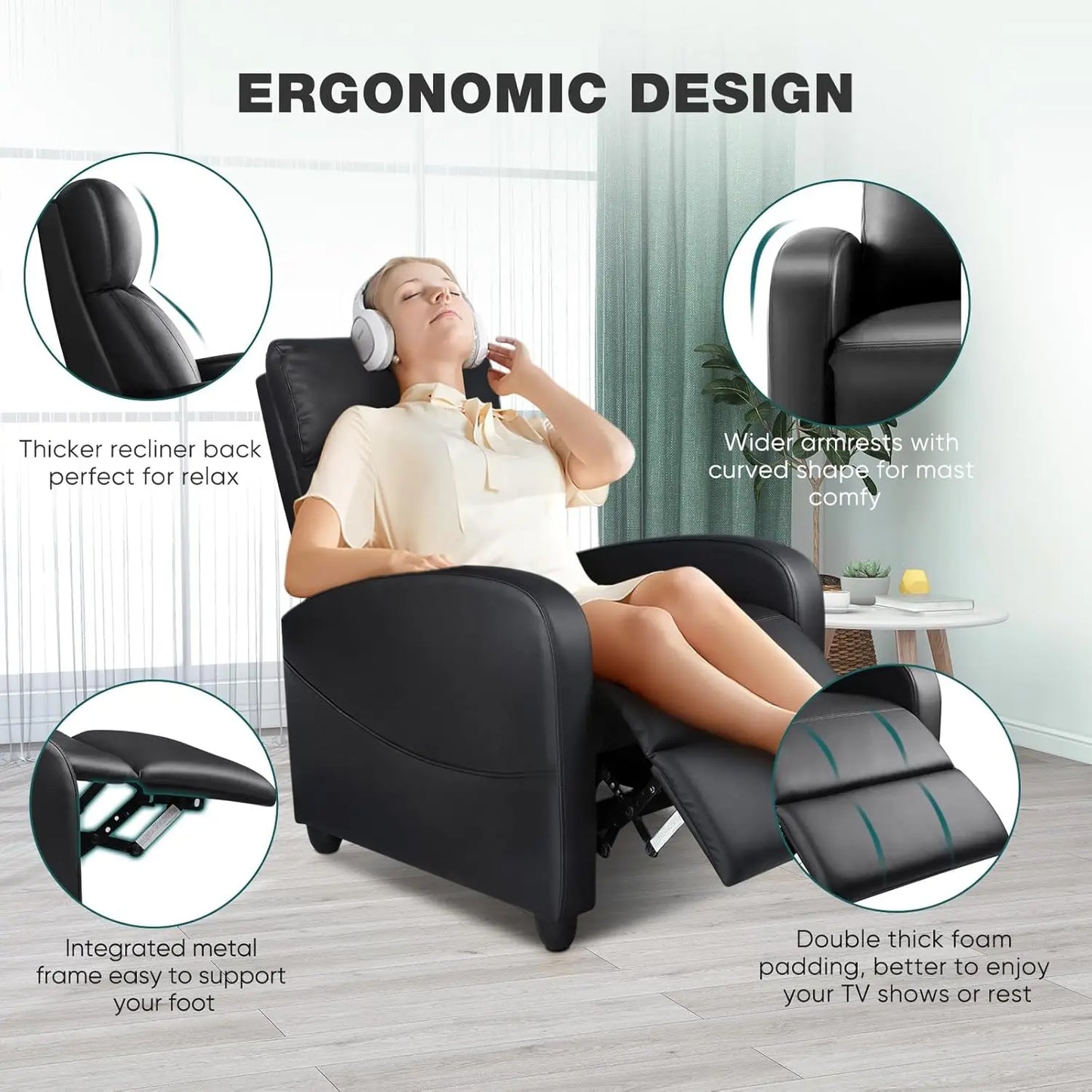 Modern Leather Recliner Chair with Lumbar Support