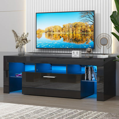 TV Stand for TV up to 70", Living Room Entertainment Center with RGB LED Lights and Storage Shelves Furniture