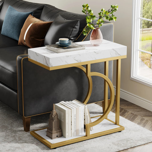 Narrow  White Gold Side Table