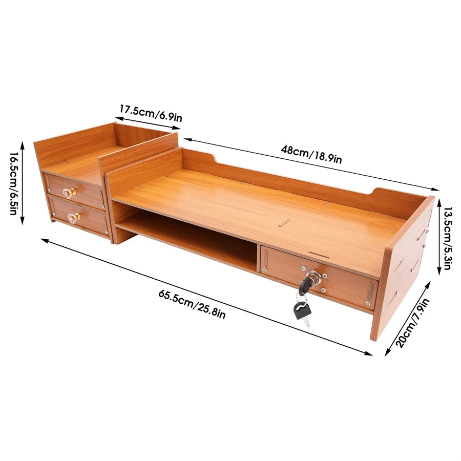 Computer Monitor Stand, Wooden Desk Organizer