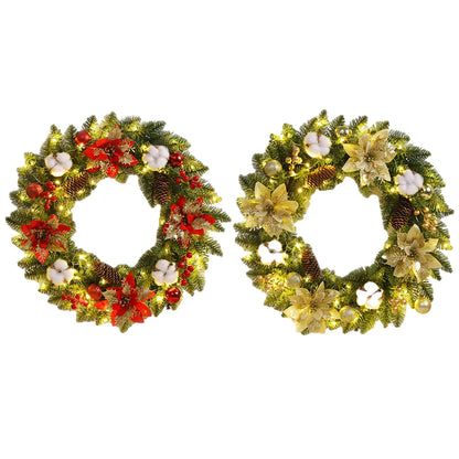 Christmas Garland Decoration Artificial 40CM Wreaths Ornaments with Spruce Pine Cones Berry Ball PVC Light Up for Indoor Outdoor