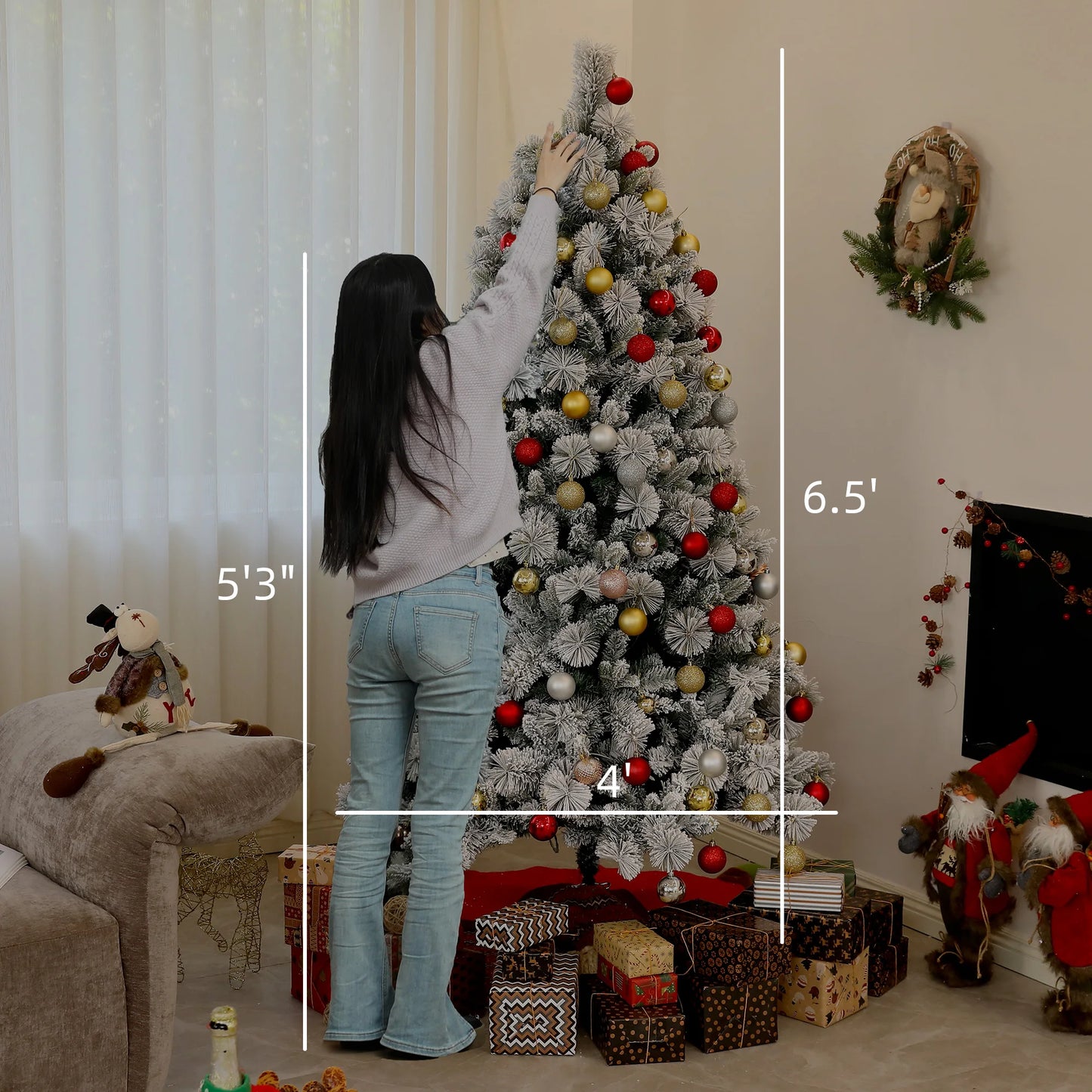 6.5 ft Prelit Flocked Artificial Christmas Tree