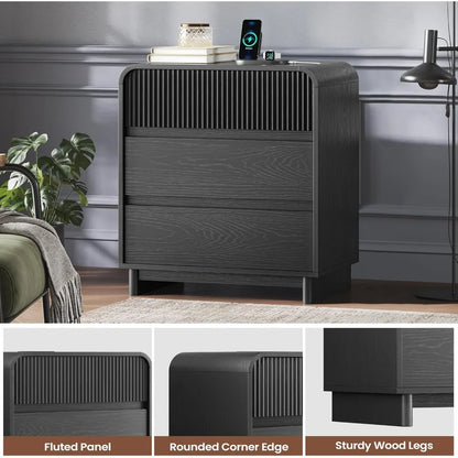 Fluted Nightstand with Charging Station