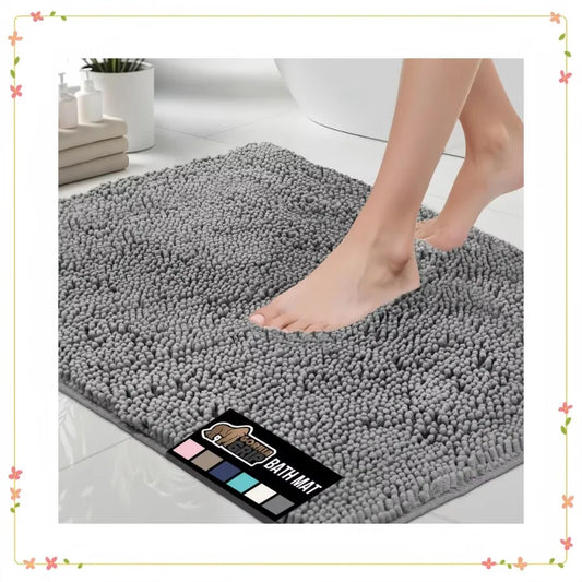 Soft Gray Bath Mat, Thick Chenille