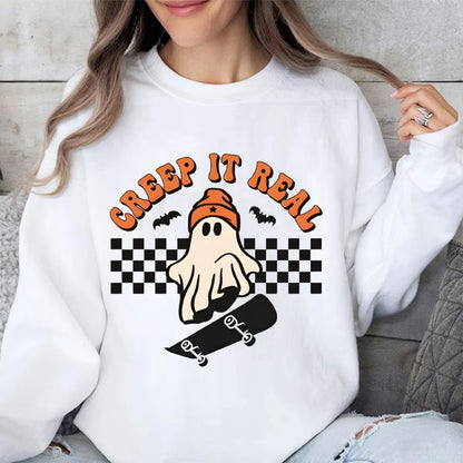 Halloween Creep It Real Sweatshirts Ghost Skateboarding