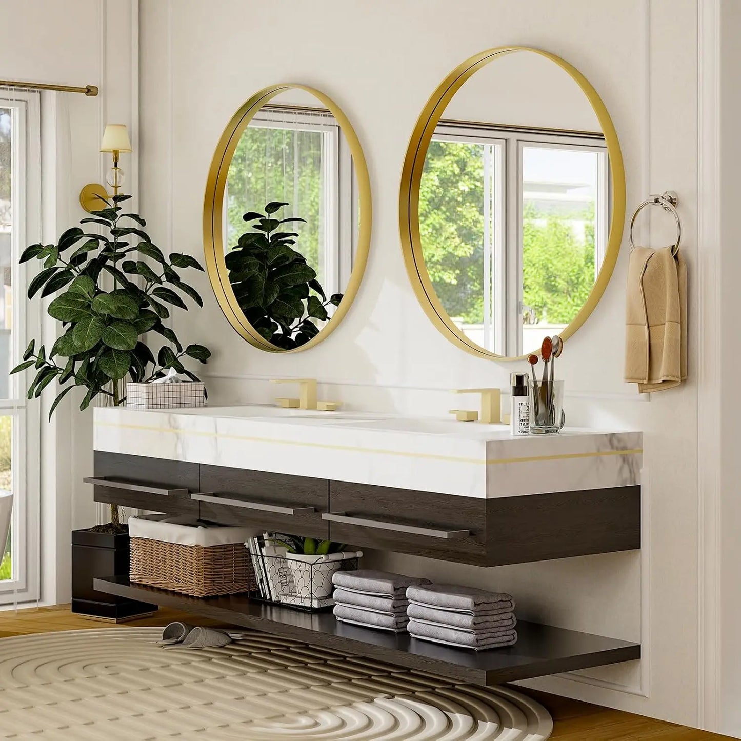 Round Gold Metal Frame Wall Mirror