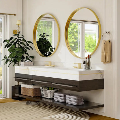 Round Gold Metal Frame Wall Mirror