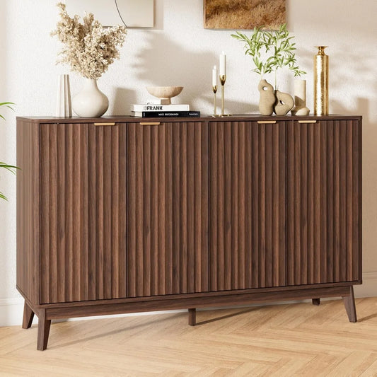 Walnut Fluted Sideboard Buffet Cabinet