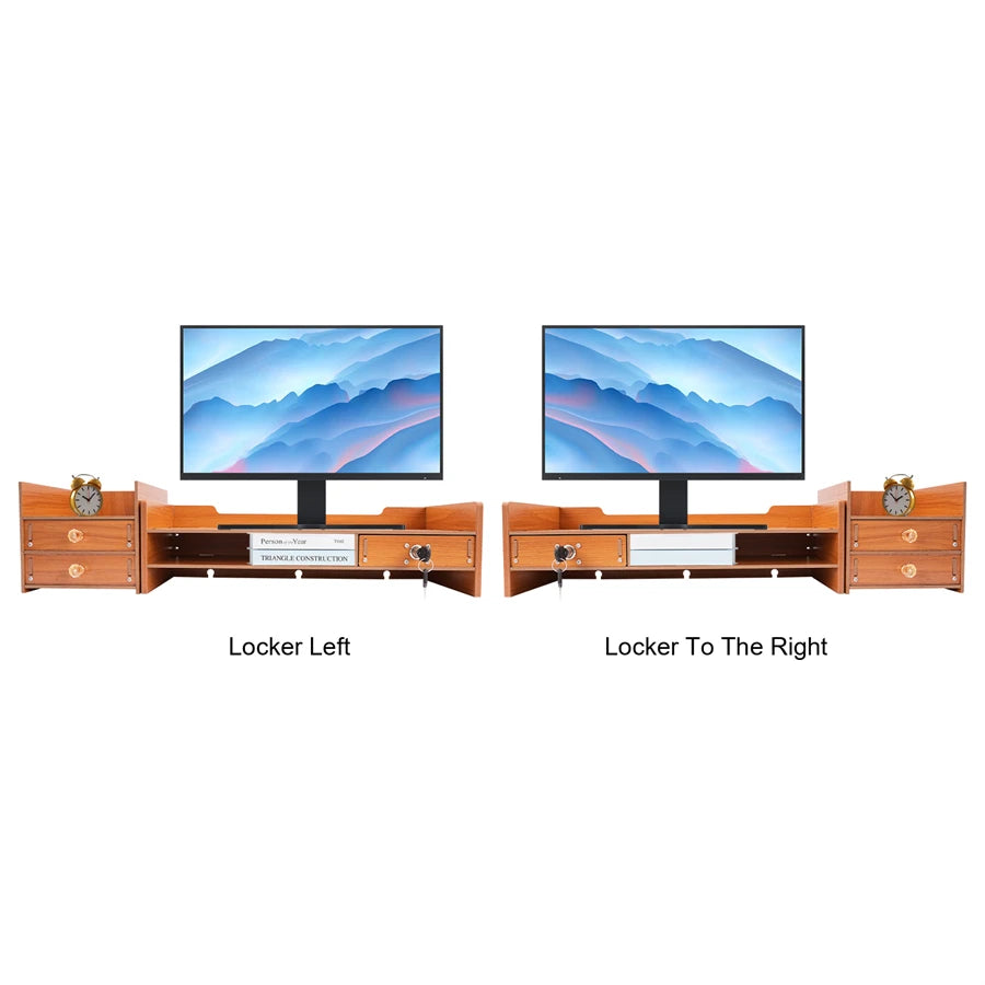 Computer Monitor Stand, Wooden Desk Organizer