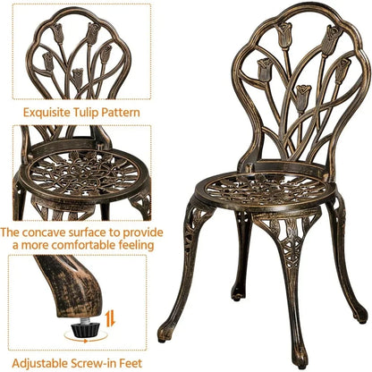 Patio Bistro Sets 3 Piece, Outdoor Rust-Resistant Cast Aluminum Garden Table and Chairs