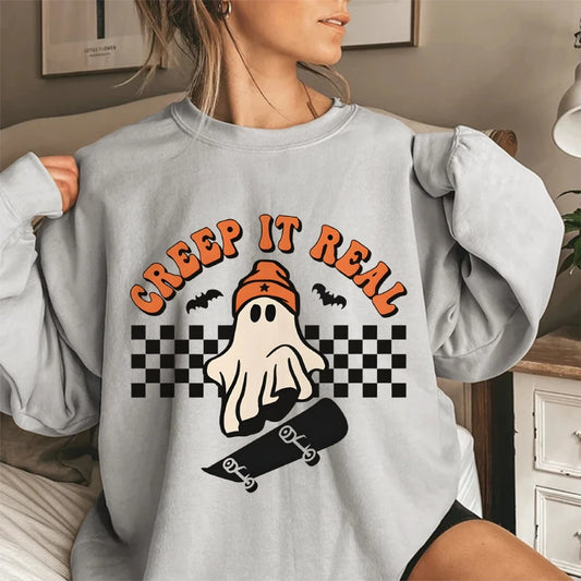 Halloween Creep It Real Sweatshirts Ghost Skateboarding