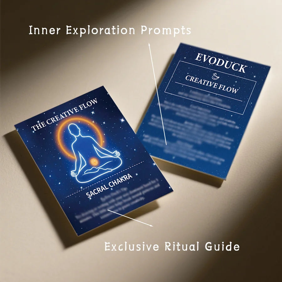 Inner exploration prompts featuring sacral chakra and creative flow in exclusive ritual guide cards