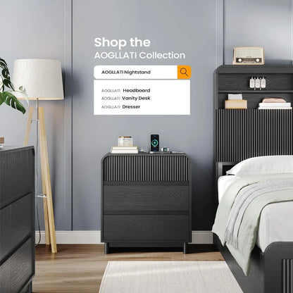 Fluted Nightstand with Charging Station