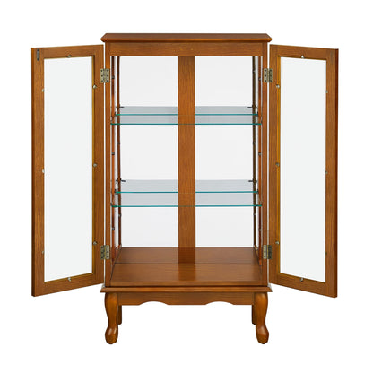 Display Cabinet with Adjustable Shelves Mirrored Back Panel Tempered Glass Doors Curio Cabinet Glass Display Cabinet for Home