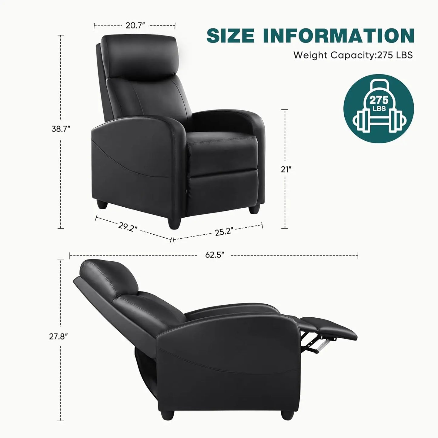 Modern Leather Recliner Chair with Lumbar Support