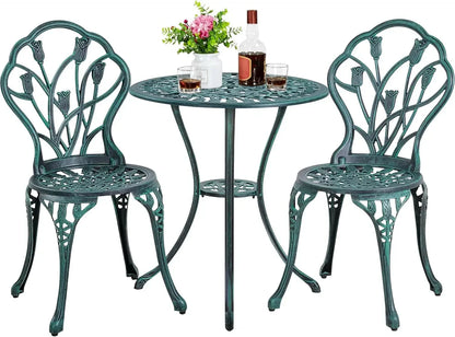 Patio Bistro Sets 3 Piece, Outdoor Rust-Resistant Cast Aluminum Garden Table and Chairs