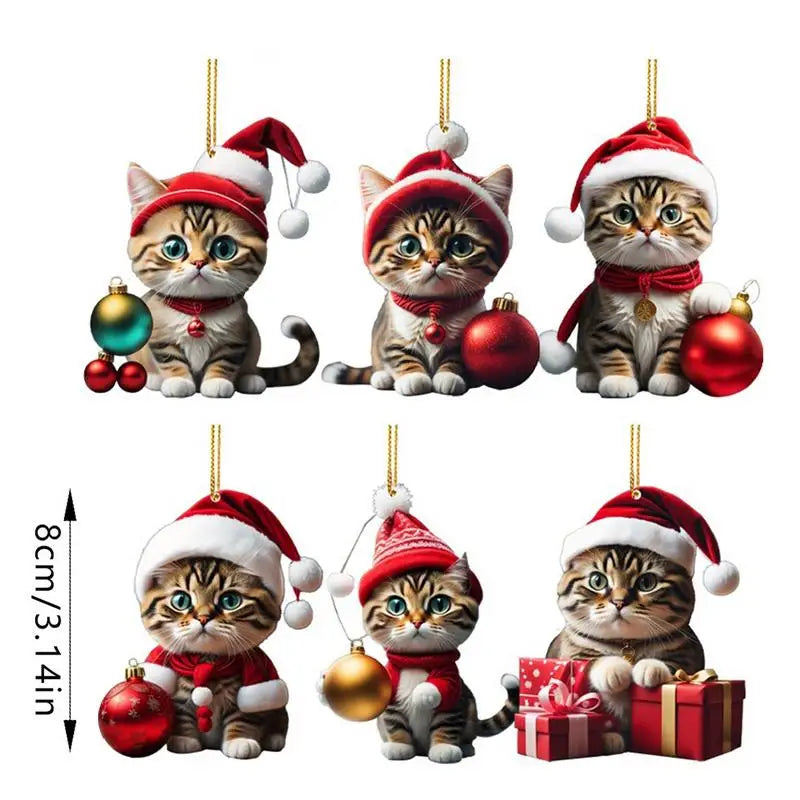 2D Funny Cat Hanging Christmas Tree Ornament Animal Pendant Rearview Mirror Ornaments Car Gifts