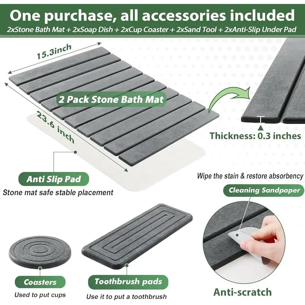 Stone Bath Mat Set Quick Dry Non-Slip