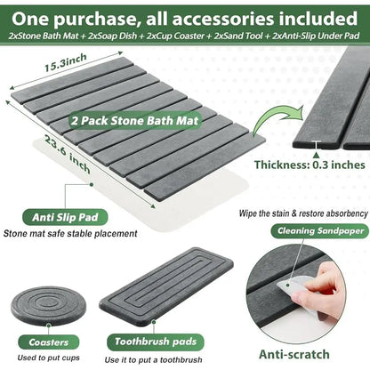 Stone Bath Mat Set Quick Dry Non-Slip