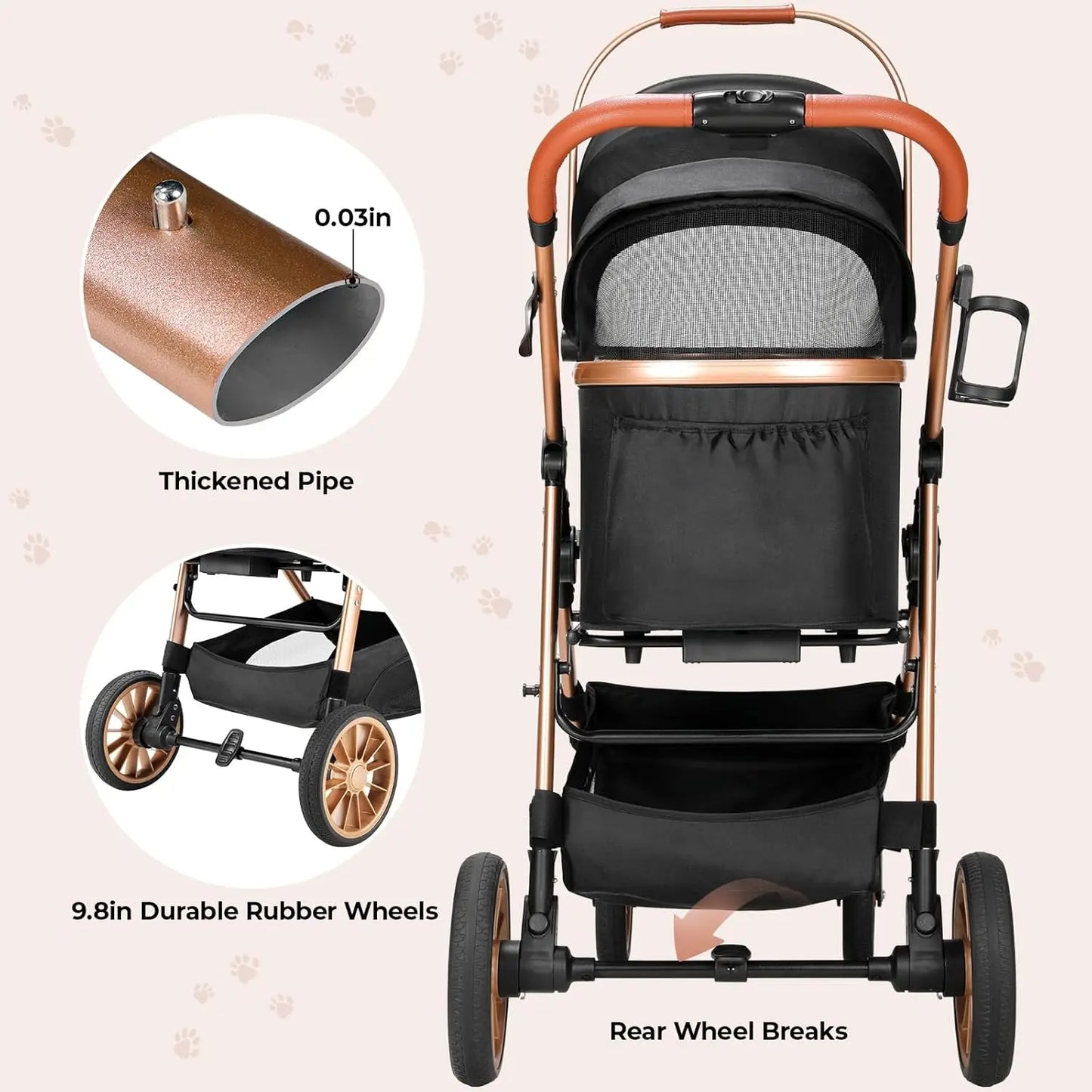 360° High Wheels Transport Foldable  Pet Stroller