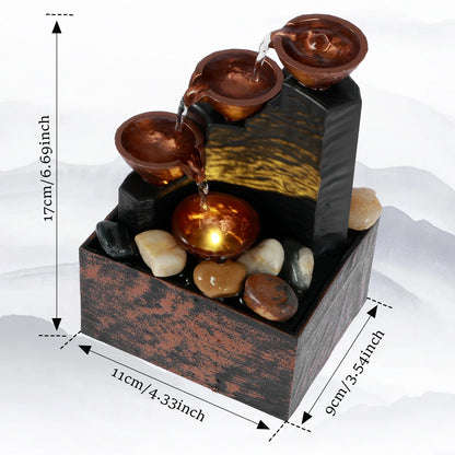 Tabletop Fountain Small Waterfall Fountain Desktop Decor With Light And Pebble USB Powered Sound Relaxation Fountain Ornament