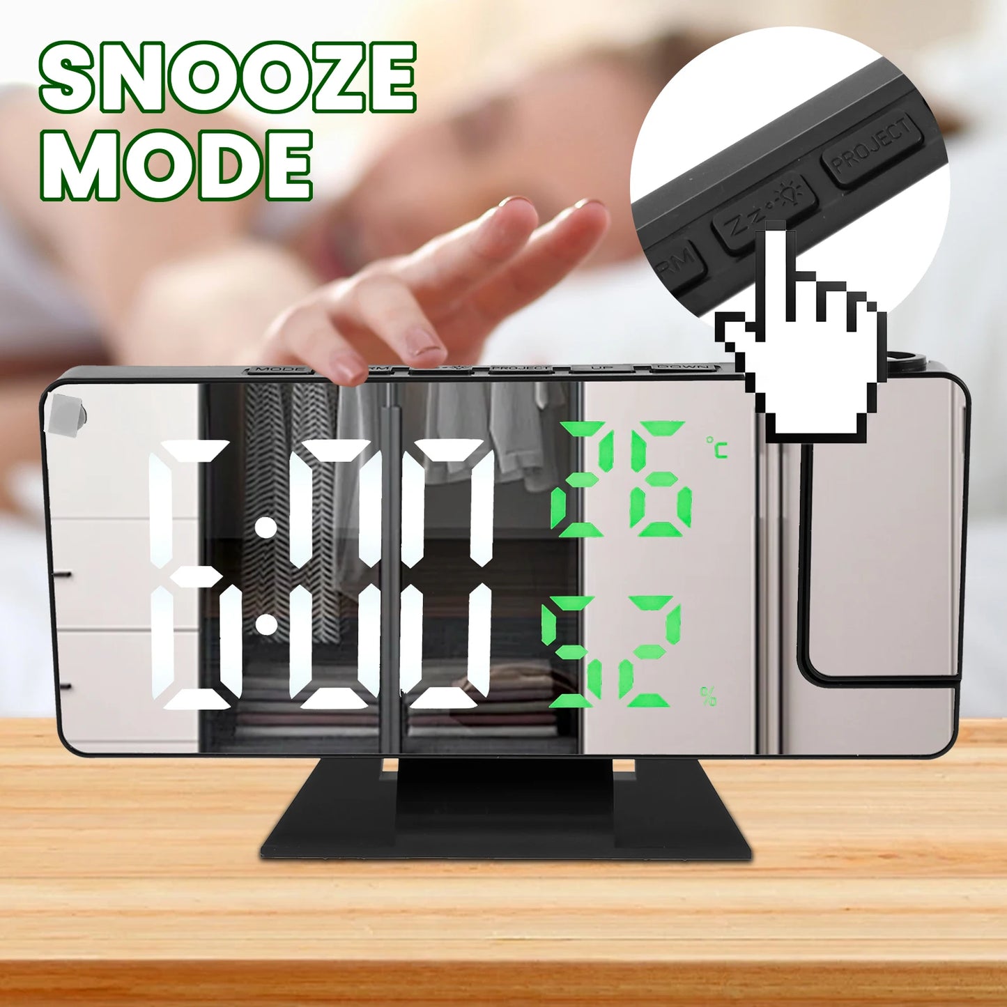 Projection digital alarm clock 180 ° arm projection