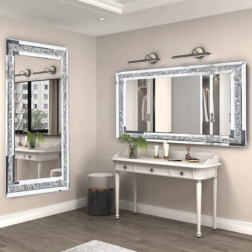 Large Silver Crystal  Vanity Mirror Wall Mounted