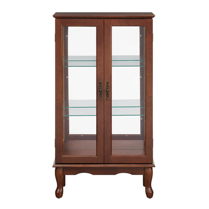 Display Cabinet with Adjustable Shelves Mirrored Back Panel Tempered Glass Doors Curio Cabinet Glass Display Cabinet for Home