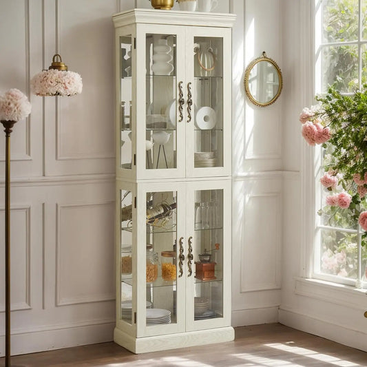 Curio Cabinet 71" Lighted Glass Display Case