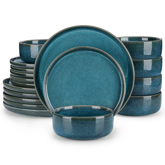 18 Piece Blue Ceramic Plate Set