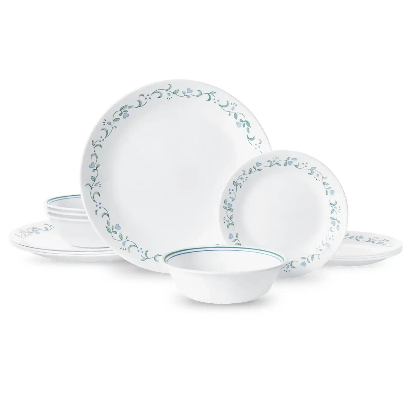 White and Green Round Dinnerware Set