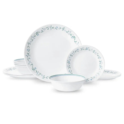 White and Green Round Dinnerware Set