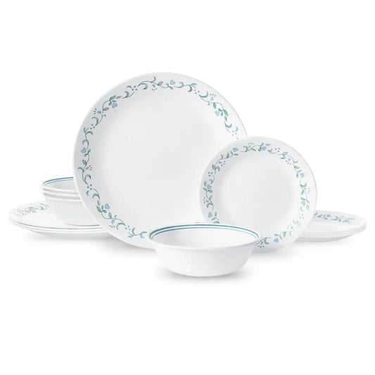White and Green Round Dinnerware Set