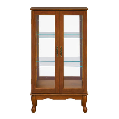 Display Cabinet with Adjustable Shelves Mirrored Back Panel Tempered Glass Doors Curio Cabinet Glass Display Cabinet for Home