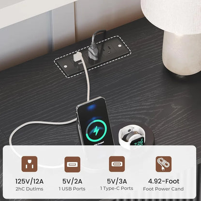 Fluted Nightstand with Charging Station