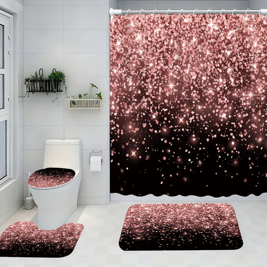 4pc black and pink shower curtain
