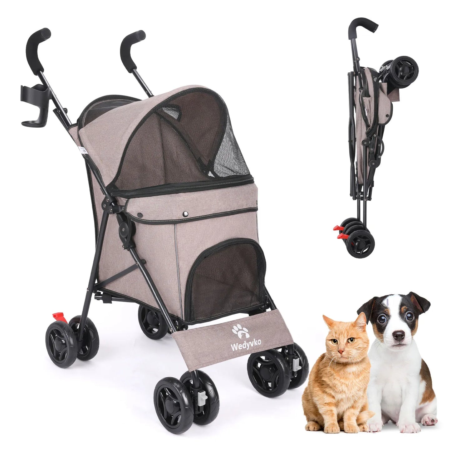 Pet stroller for dogs and cats shown with sleek design and comfortable interior, ideal for outdoor adventures with pets.