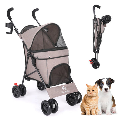 Pet stroller for dogs and cats shown with sleek design and comfortable interior, ideal for outdoor adventures with pets.
