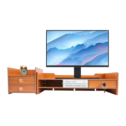Computer Monitor Stand, Wooden Desk Organizer