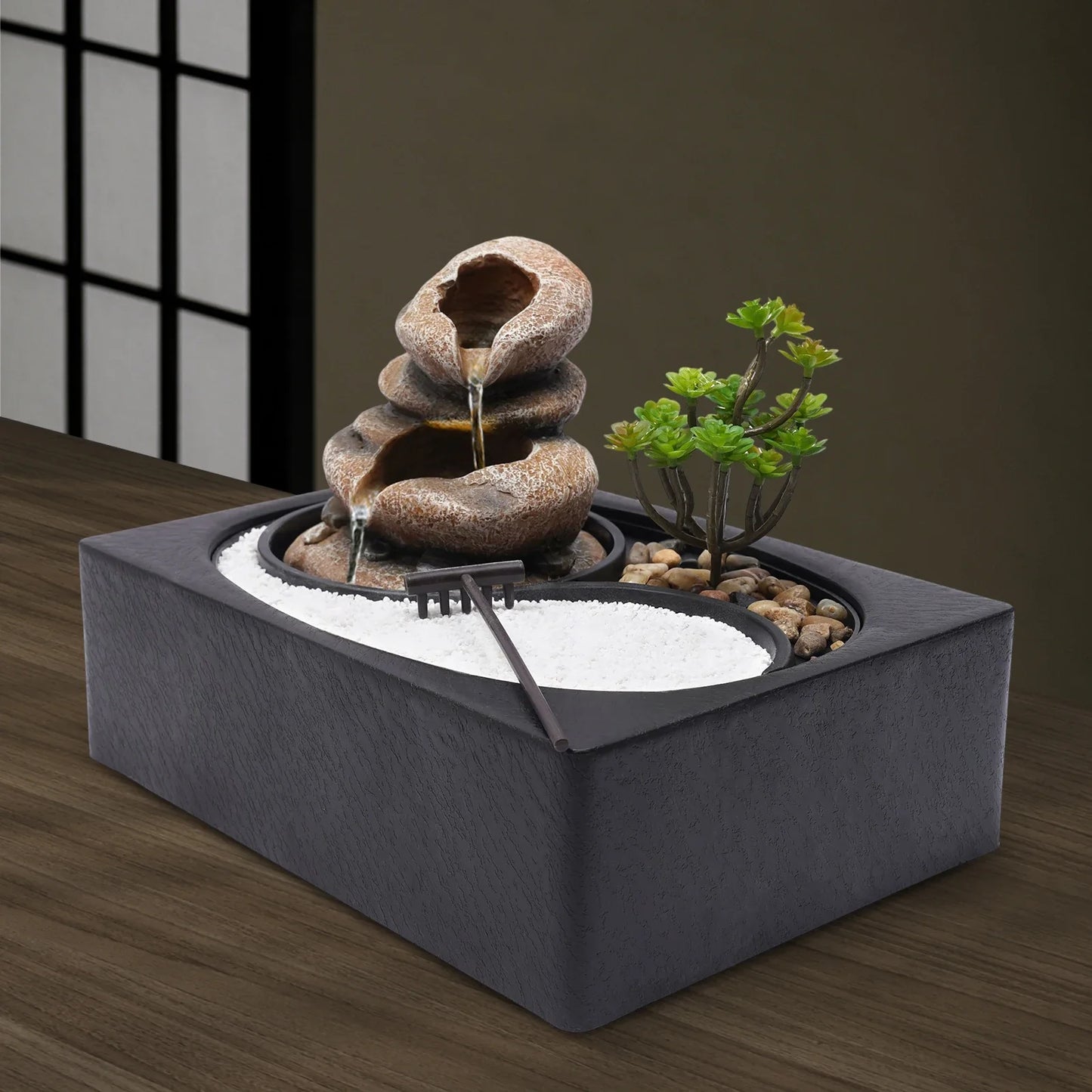 Tabletop Rock Water Fountain  Zen Garden