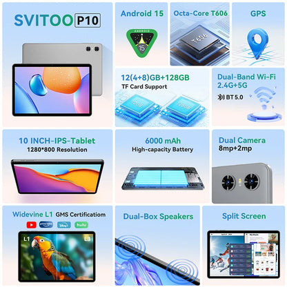 10.1" 2025 Tablet Android 15