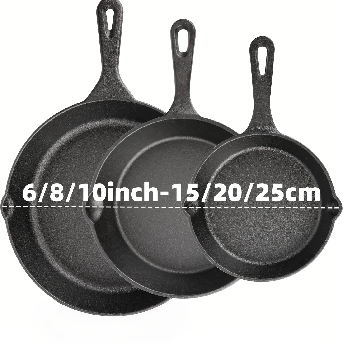 3PCS Cast Iron Skillet Set (6/8/10 Inch)  Pre-Seasoned