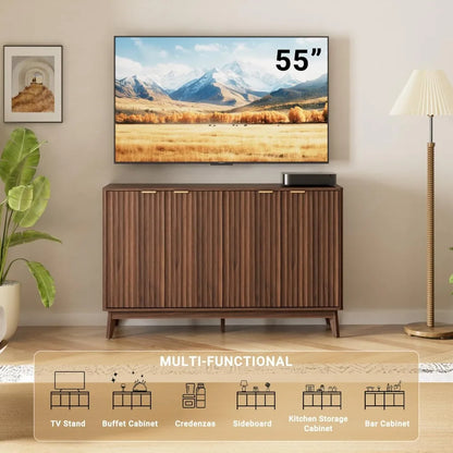 Walnut Fluted Sideboard Buffet Cabinet