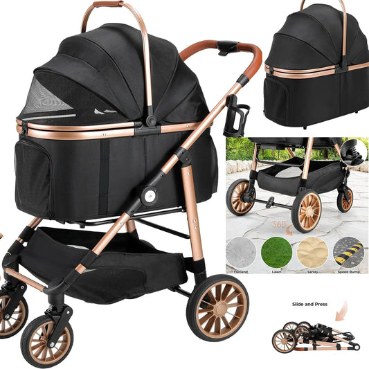 360° High Wheels Transport Foldable  Pet Stroller