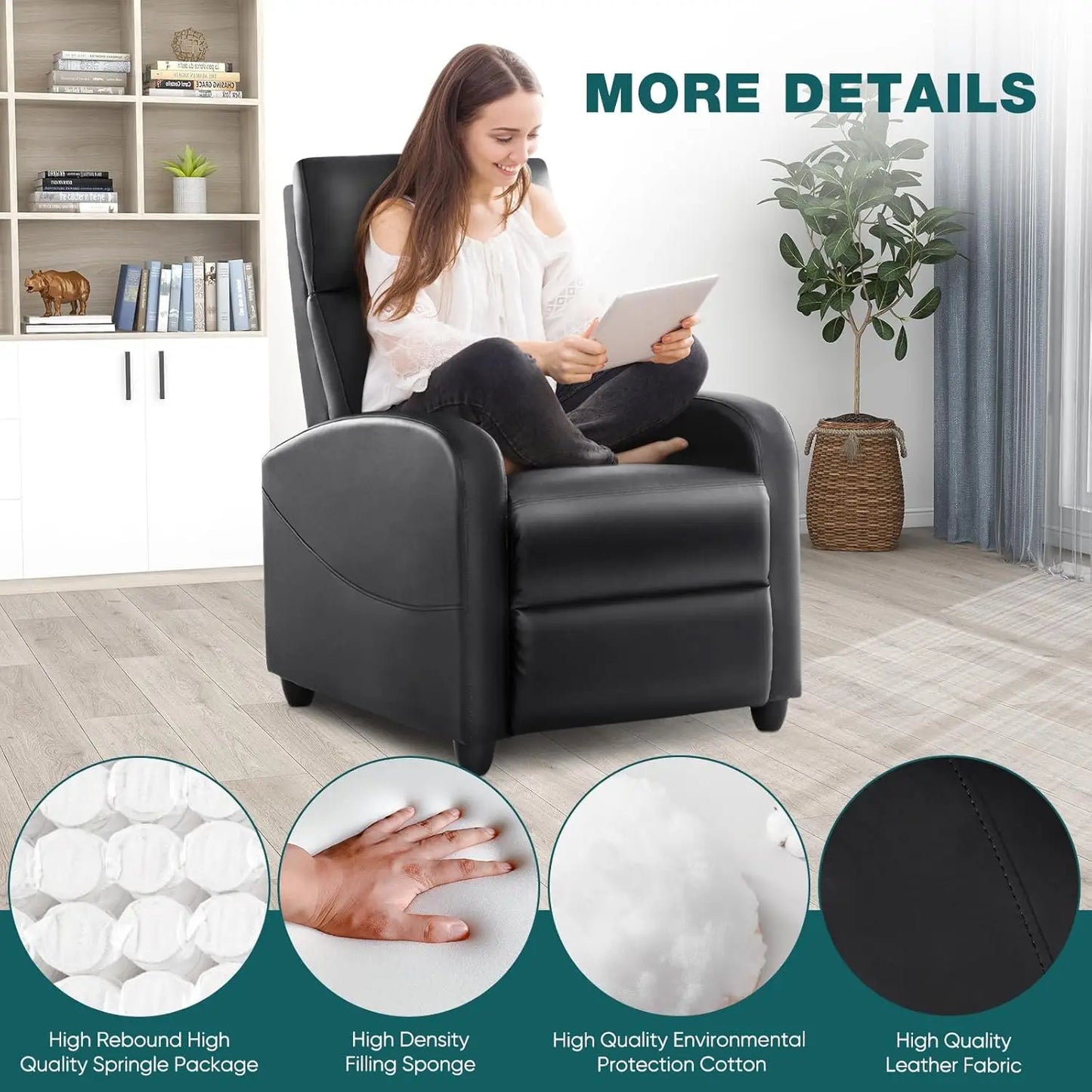 Modern Leather Recliner Chair with Lumbar Support