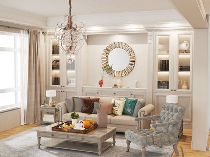 Round Sunburst Wall Mirror Beveled Edge