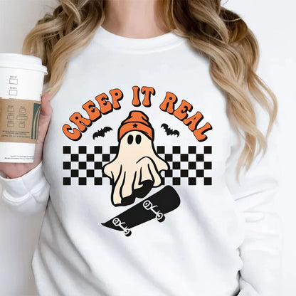 Halloween Creep It Real Sweatshirts Ghost Skateboarding